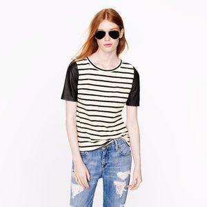 J Crew Leather Sleeve Top in Stripe